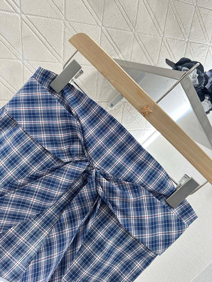 M 2025 Summer New Plaid Tube Top Miniskirt Set