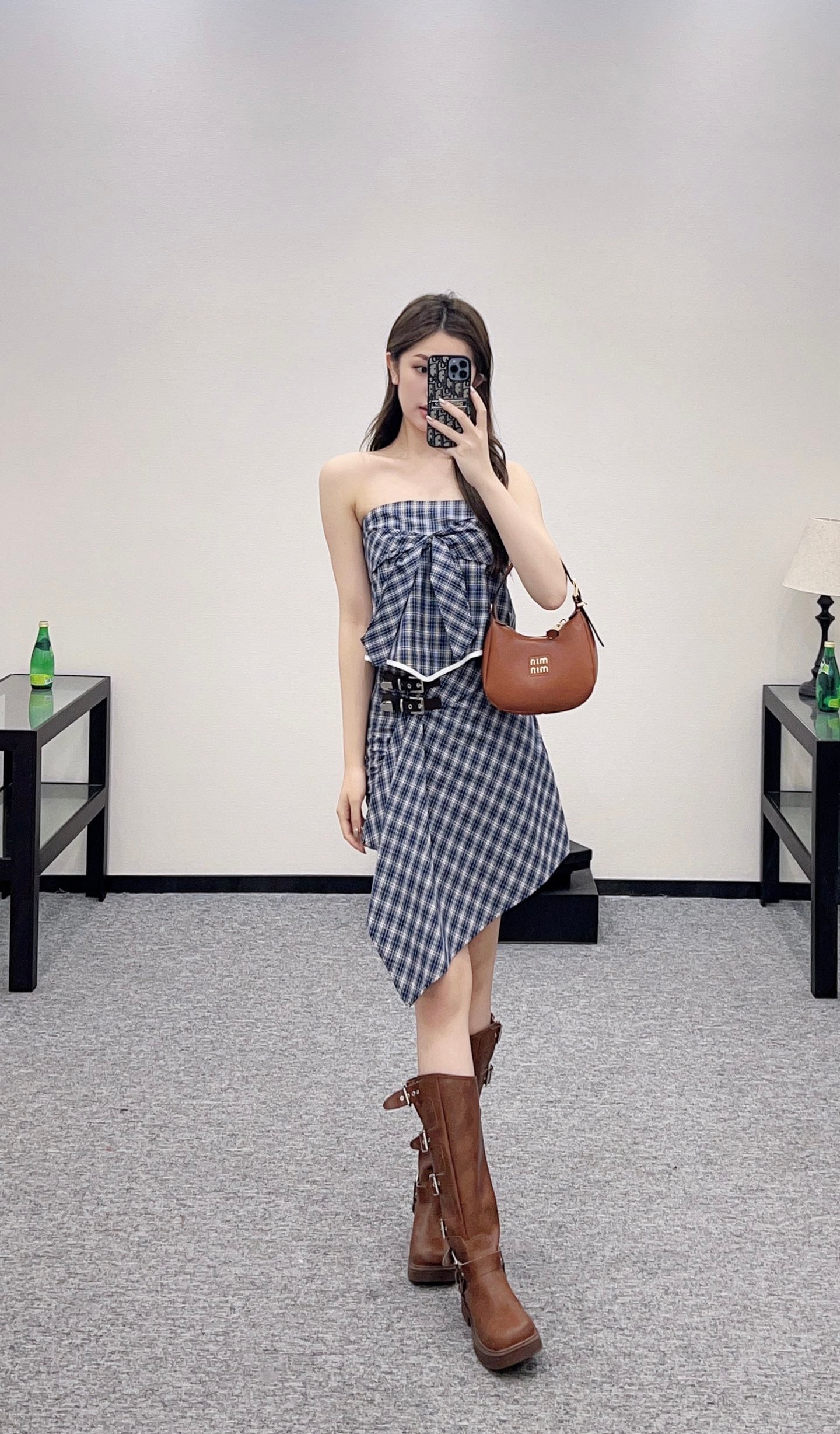 M 2025 Summer New Plaid Tube Top Miniskirt Set
