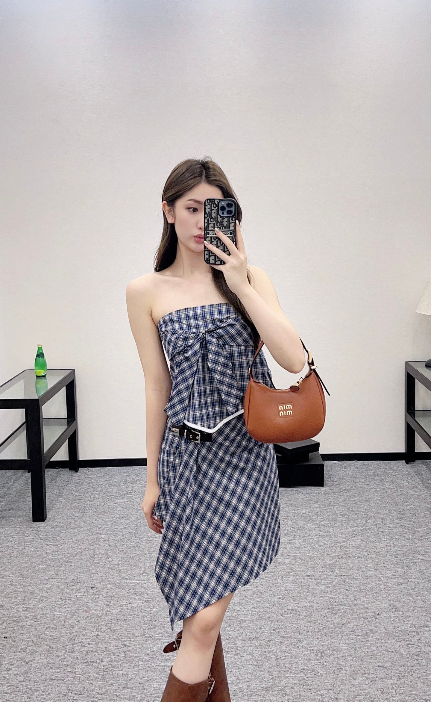 M 2025 Summer New Plaid Tube Top Miniskirt Set