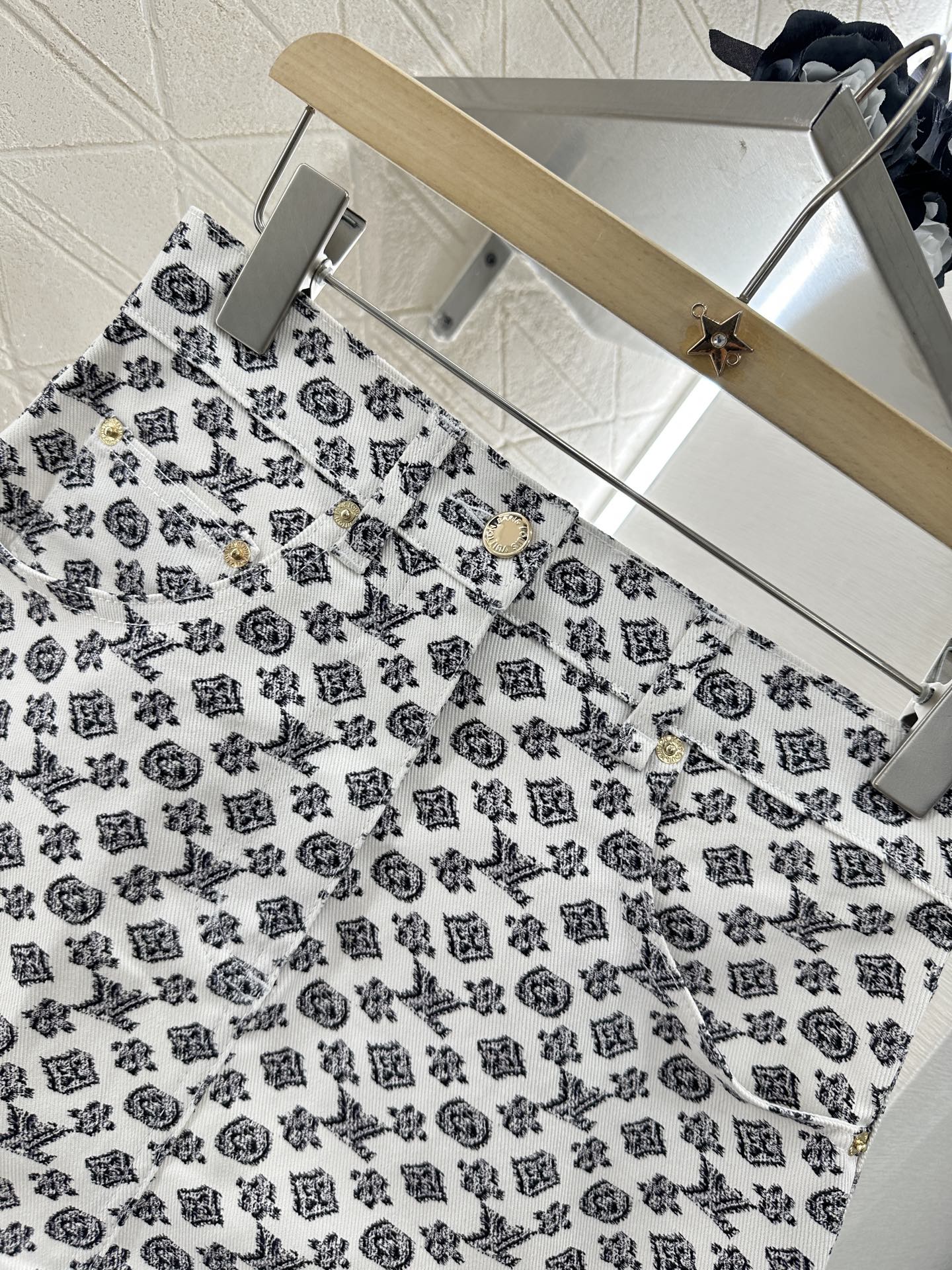 L 2025 Summer New Printed Denim Jacket Coat Short Skirt Suit