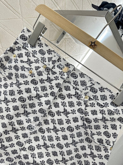 L 2025 Summer New Printed Denim Jacket Coat Short Skirt Suit