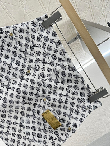 L 2025 Summer New Printed Denim Jacket Coat Short Skirt Suit