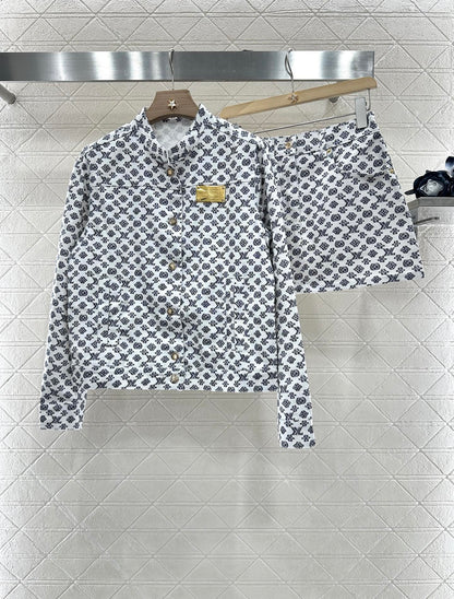 L 2025 Summer New Printed Denim Jacket Coat Short Skirt Suit