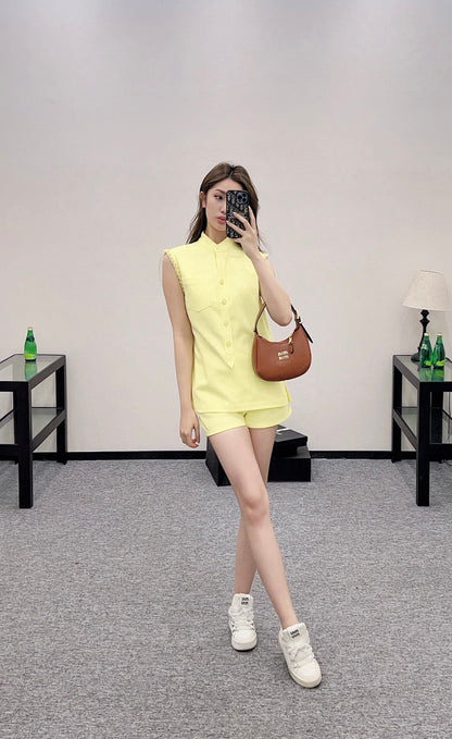 G 2025 Summer New Vest Top Shorts Set