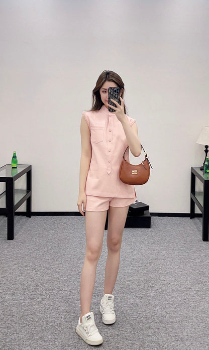 G 2025 Summer New Vest Top Shorts Set