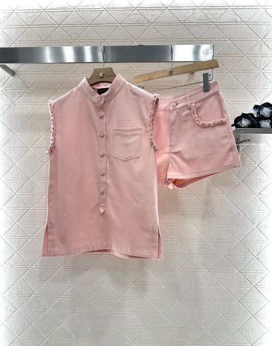 G 2025 Summer New Vest Top Shorts Set