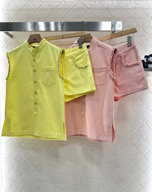 G 2025 Summer New Vest Top Shorts Set