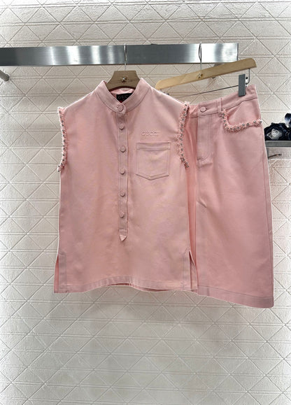 G 2025 Summer New Vest Top Skirt Set