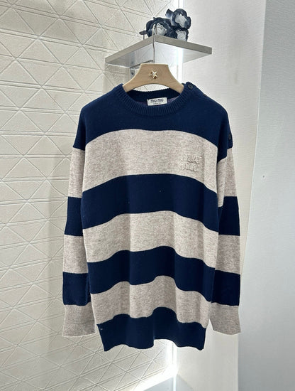 m 2025 Summer New Arrival Letter Striped Round Neck Sweater