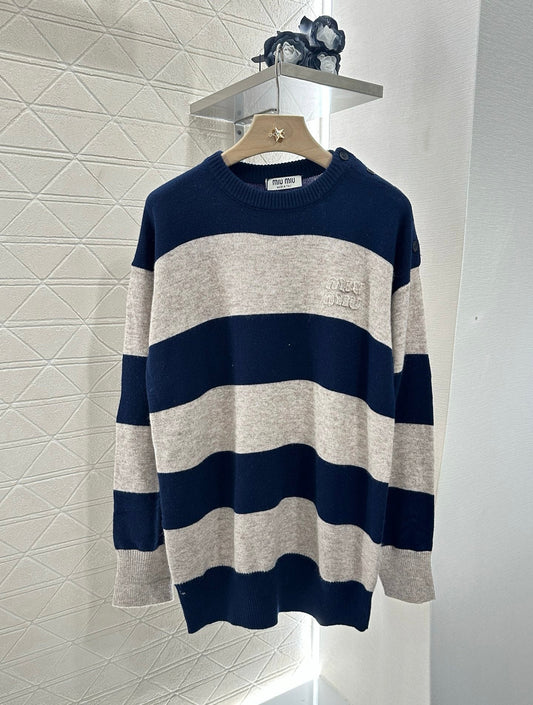 m 2025 Summer New Arrival Letter Striped Round Neck Sweater