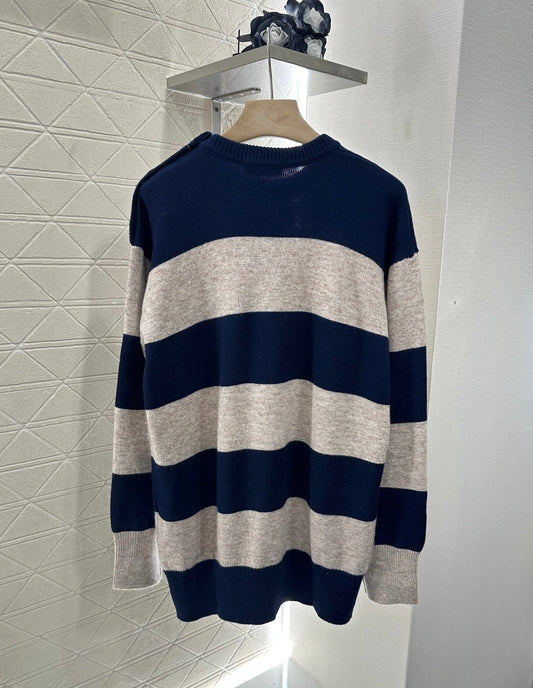 m 2025 Summer New Arrival Letter Striped Round Neck Sweater