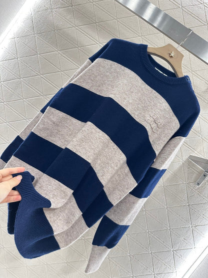 m 2025 Summer New Arrival Letter Striped Round Neck Sweater