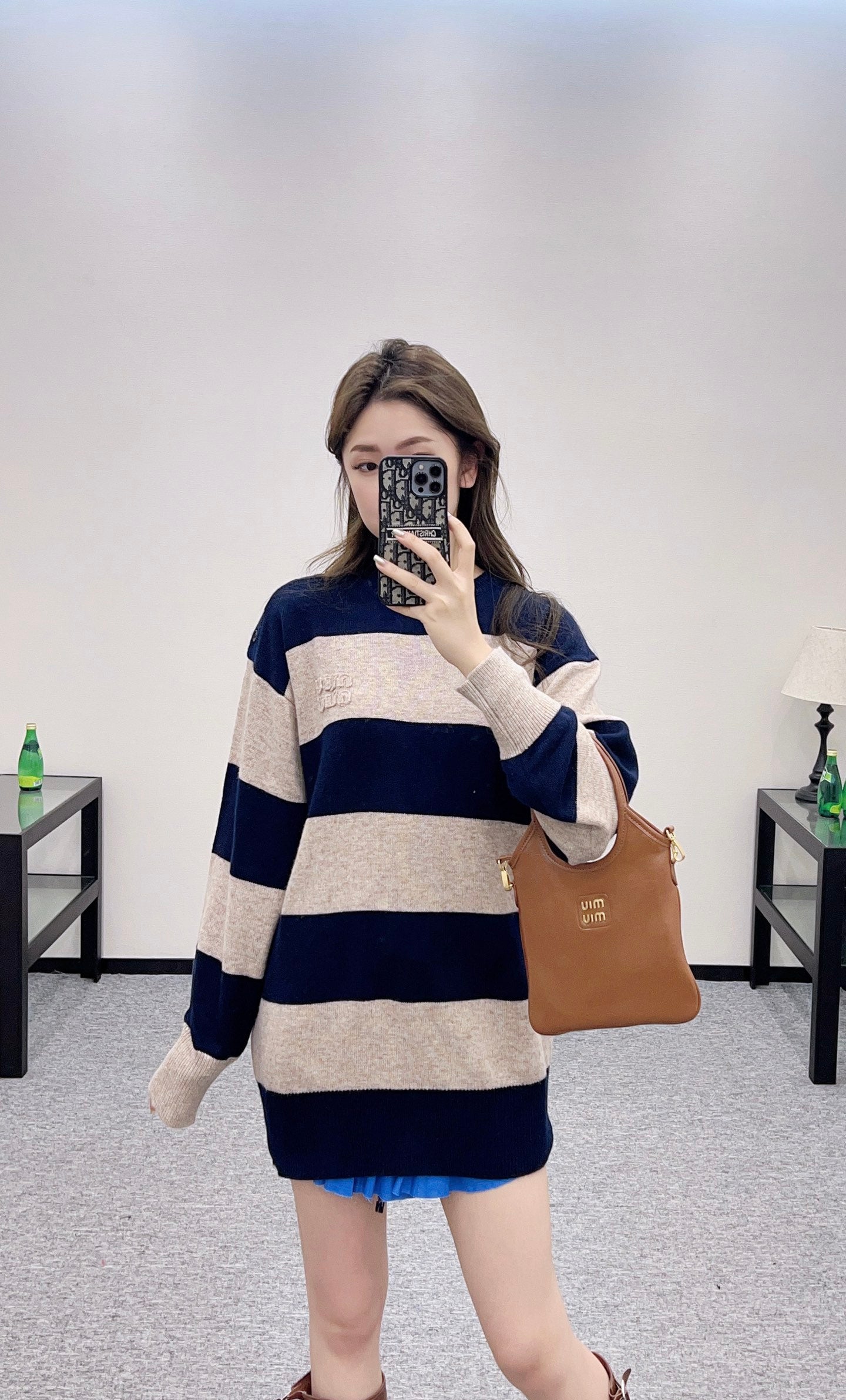m 2025 Summer New Arrival Letter Striped Round Neck Sweater