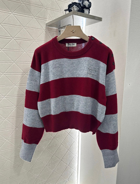 m 2025 Summer New Arrival Letter Striped Round Neck Sweater