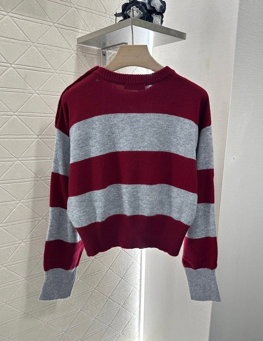 m 2025 Summer New Arrival Letter Striped Round Neck Sweater