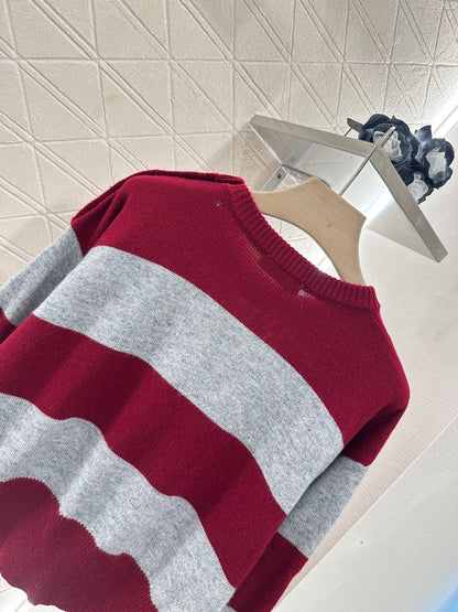 m 2025 Summer New Arrival Letter Striped Round Neck Sweater