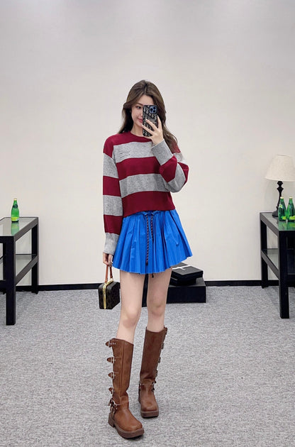 m 2025 Summer New Arrival Letter Striped Round Neck Sweater