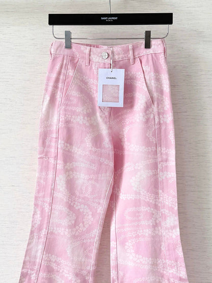 C 25 New Camellia logo positioning print fashion denim pants