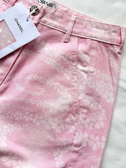 C 25 New Camellia logo positioning print fashion denim pants