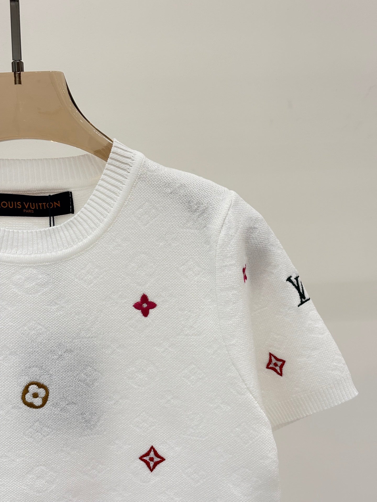 L 25 Early Spring New Round Neck Letter Logo Embroidery Diamond Pattern Casual Knitted Short Sleeve