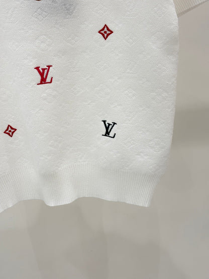 L 25 Early Spring New Round Neck Letter Logo Embroidery Diamond Pattern Casual Knitted Short Sleeve