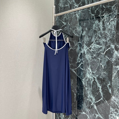 M 25 Early Autumn New Slim Contrast Color Halter Dress