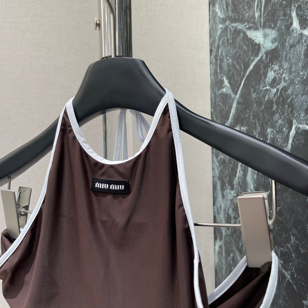 M 25 Early Autumn New Slim Contrast Color Halter Dress