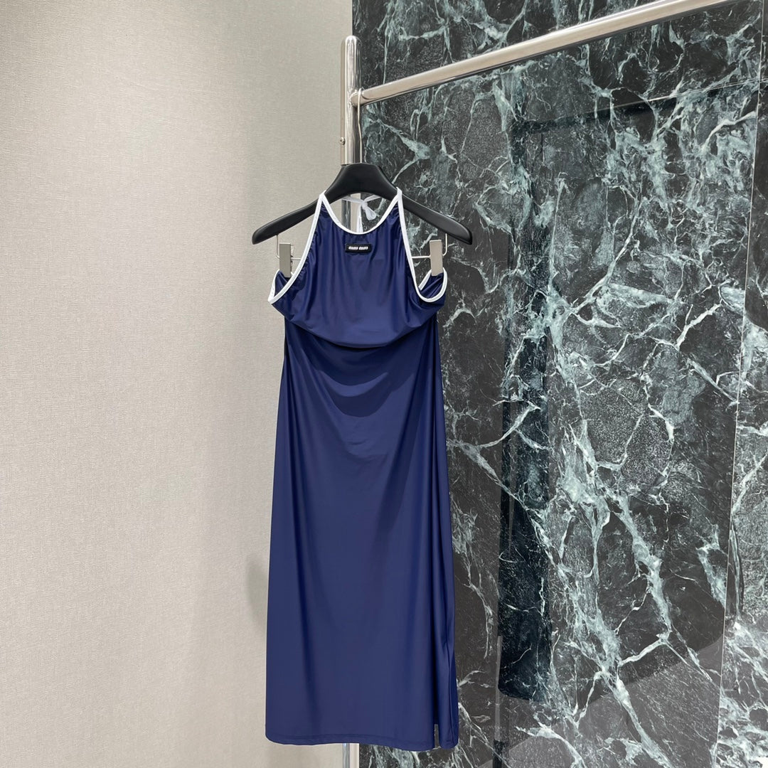 M 25 Early Autumn New Slim Contrast Color Halter Dress