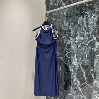 M 25 Early Autumn New Slim Contrast Color Halter Dress