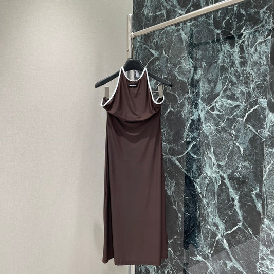M 25 Early Autumn New Slim Contrast Color Halter Dress