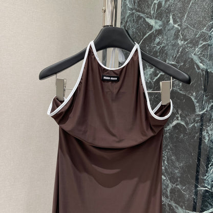 M 25 Early Autumn New Slim Contrast Color Halter Dress