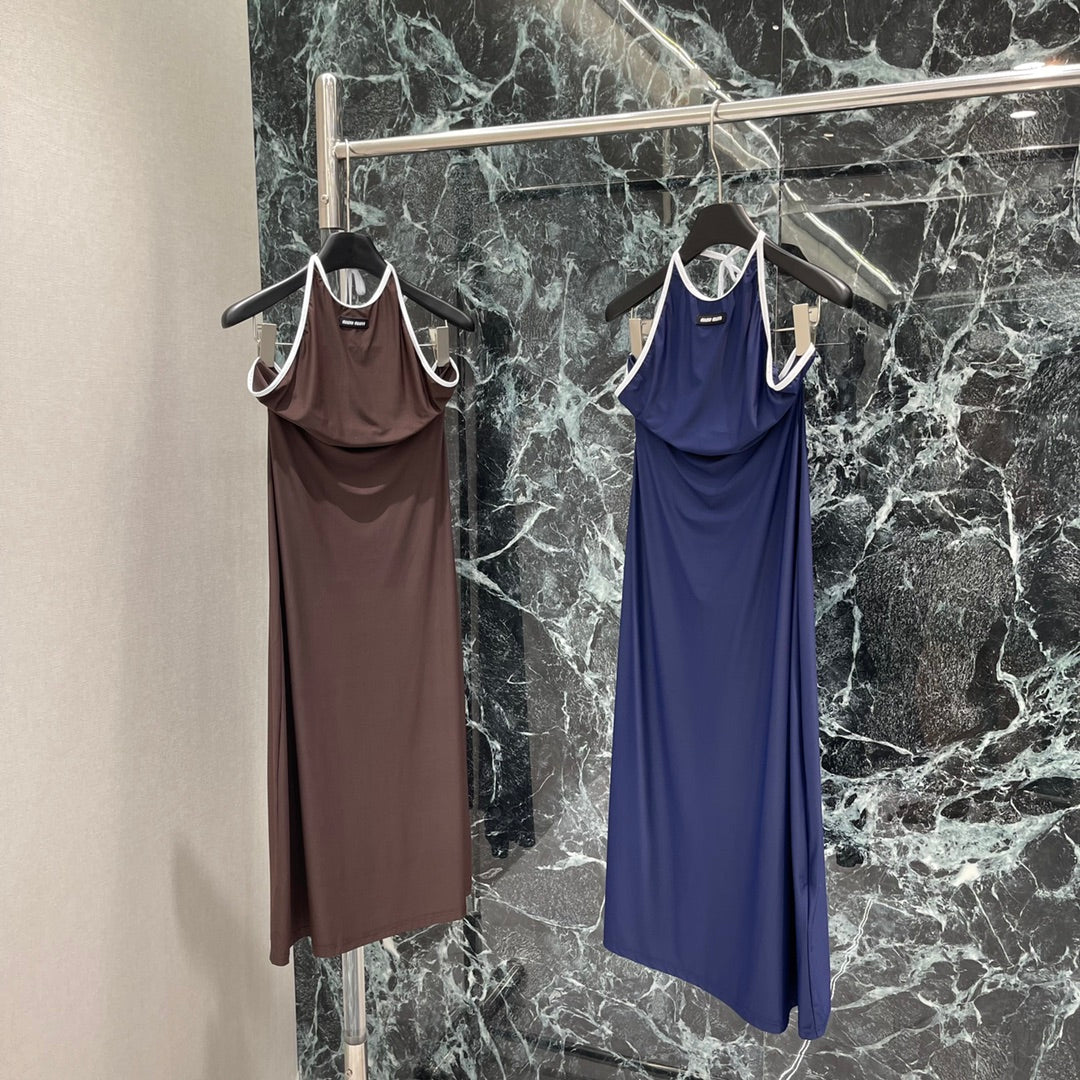 M 25 Early Autumn New Slim Contrast Color Halter Dress