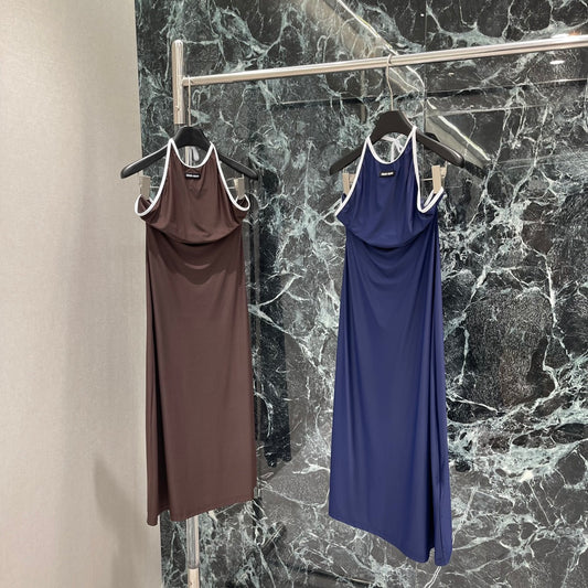 M 25 Early Autumn New Slim Contrast Color Halter Dress