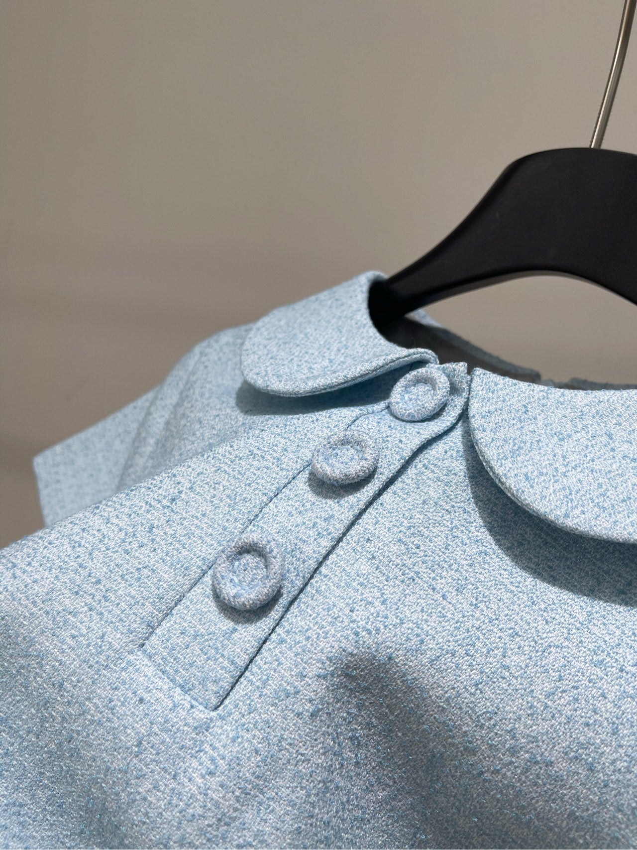 25 Summer new light blue diamond tweed short-sleeved dress