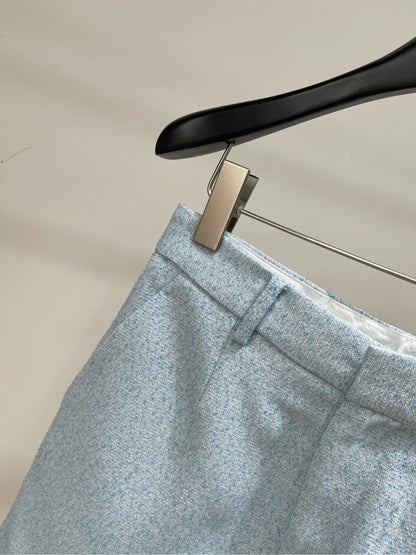 25 Summer new light blue diamond vest + shorts suit