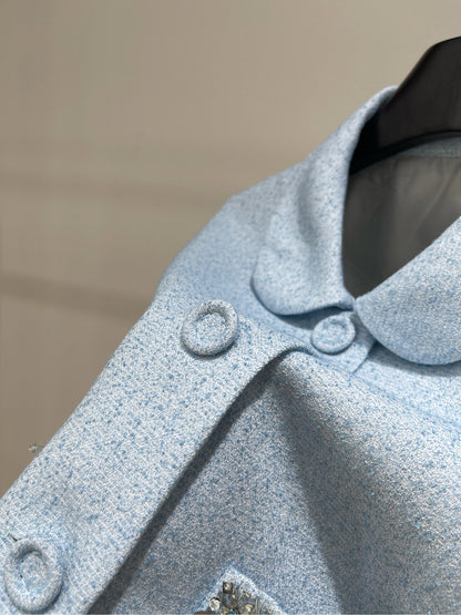25 Summer new light blue diamond vest + shorts suit