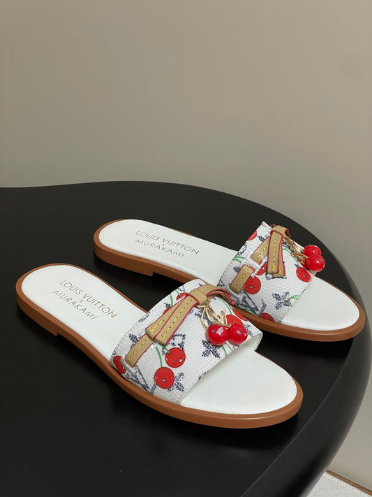 25ss new spring and summer classic monogram elements with cherry pendant flat sandals