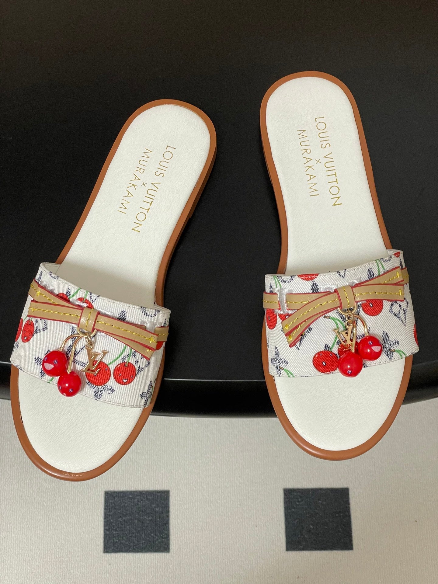 25ss new spring and summer classic monogram elements with cherry pendant flat sandals