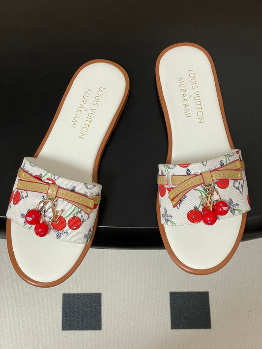 25ss new spring and summer classic monogram elements with cherry pendant flat sandals