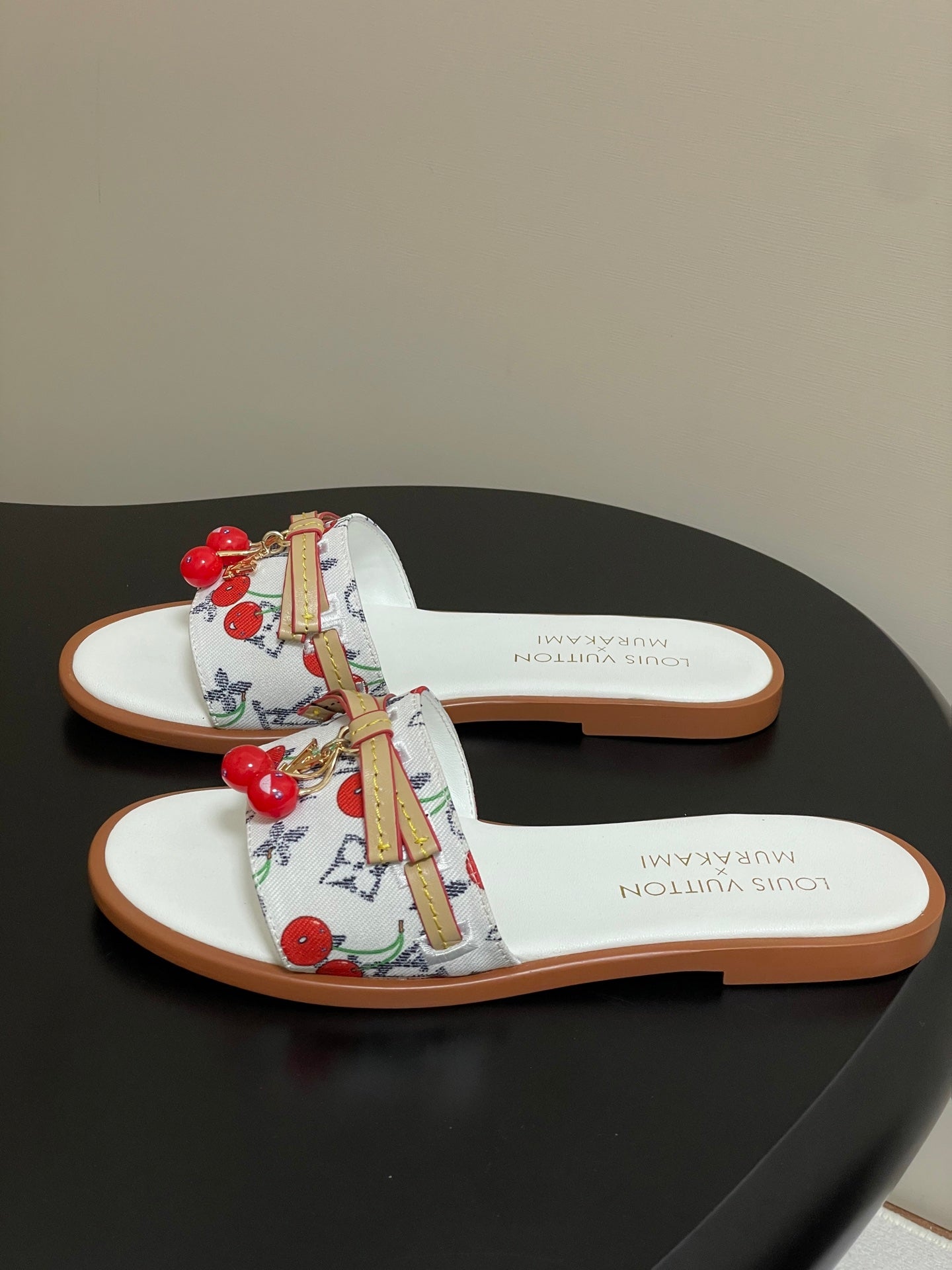 25ss new spring and summer classic monogram elements with cherry pendant flat sandals
