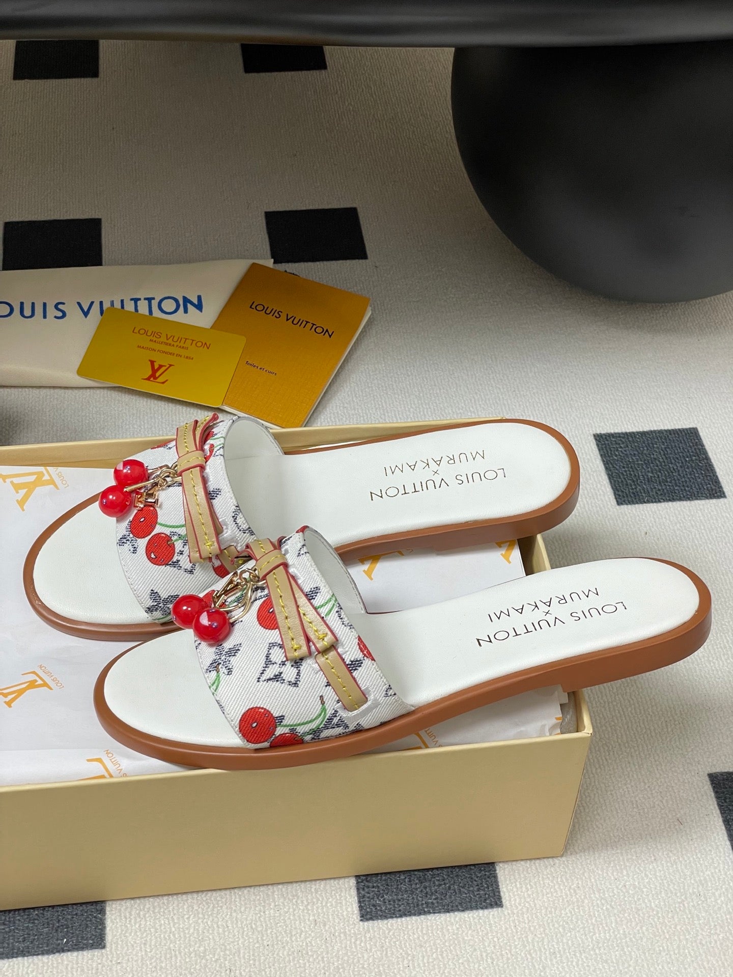 25ss new spring and summer classic monogram elements with cherry pendant flat sandals