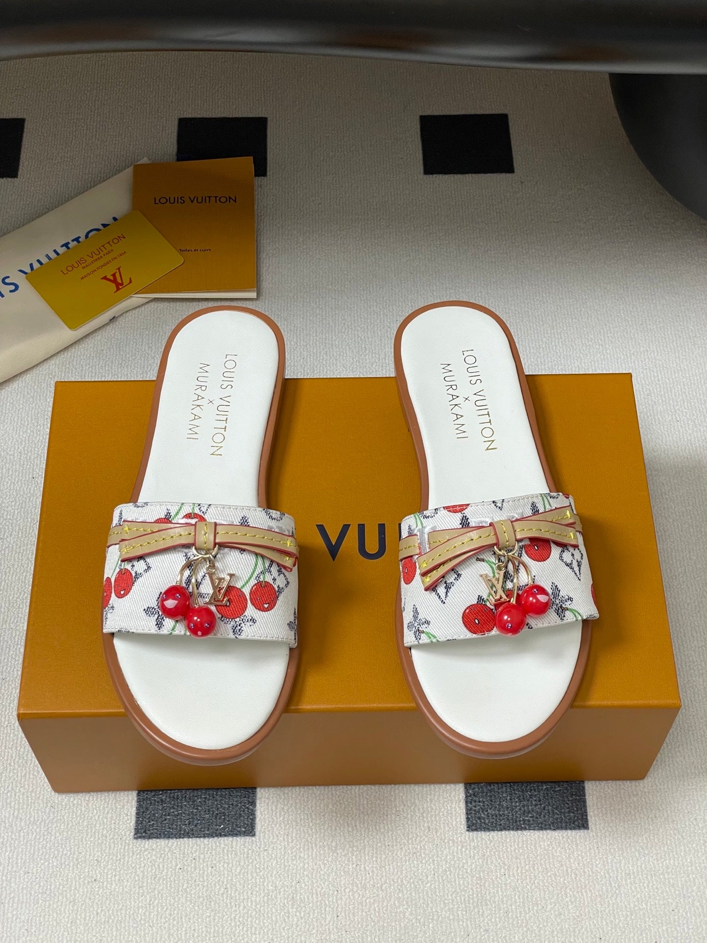 25ss new spring and summer classic monogram elements with cherry pendant flat sandals
