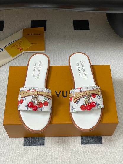 25ss new spring and summer classic monogram elements with cherry pendant flat sandals