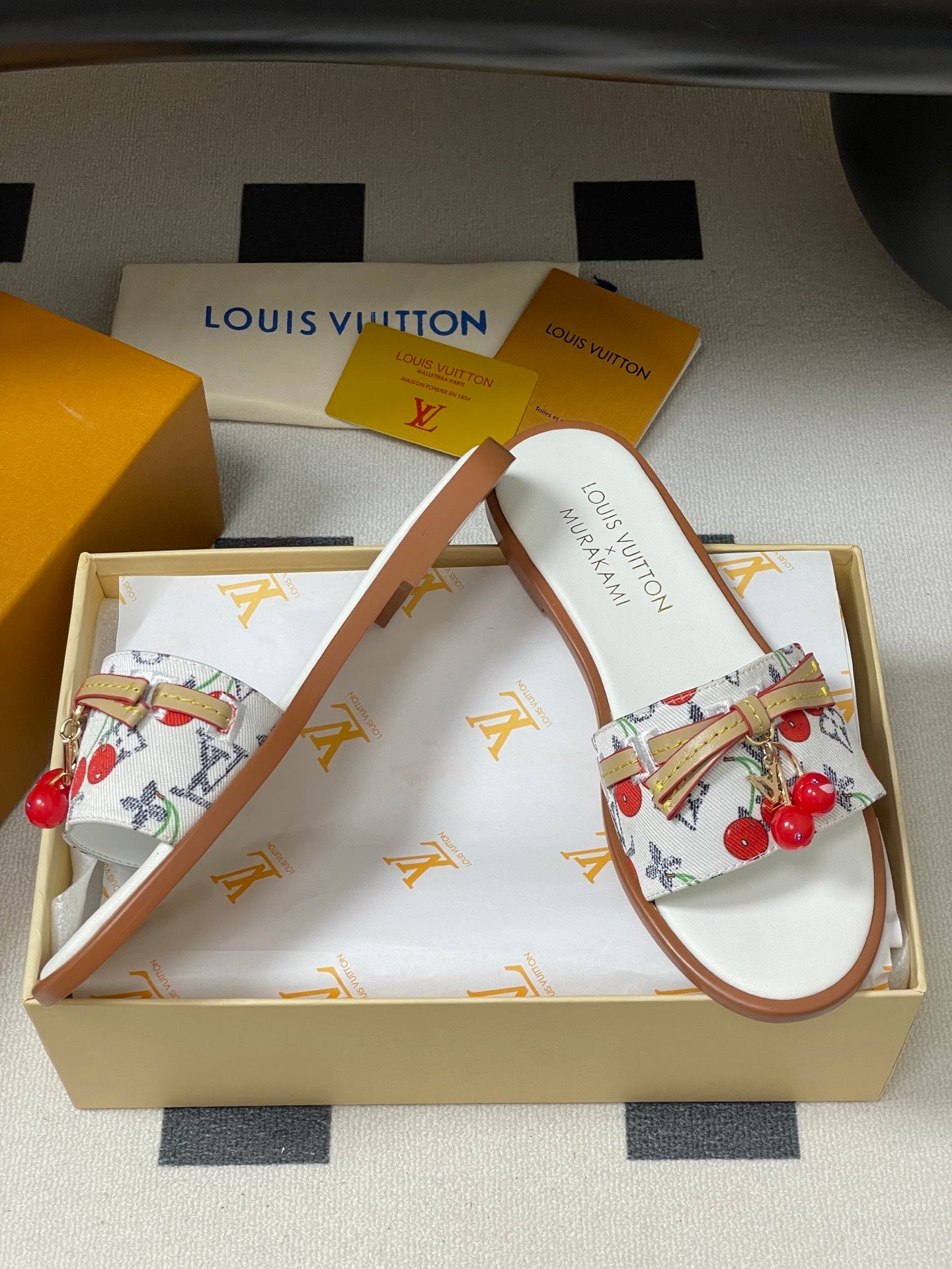 25ss new spring and summer classic monogram elements with cherry pendant flat sandals