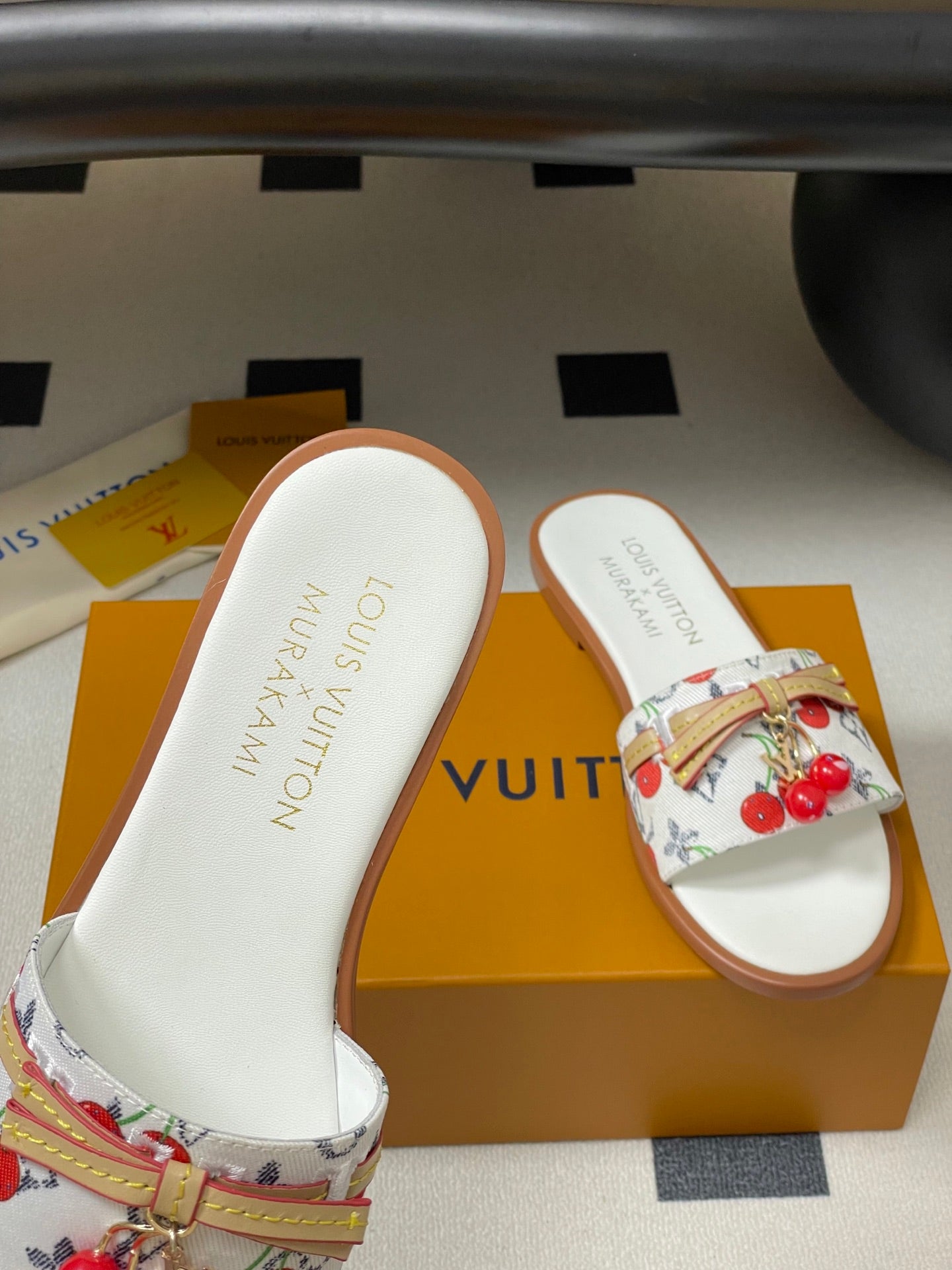 25ss new spring and summer classic monogram elements with cherry pendant flat sandals