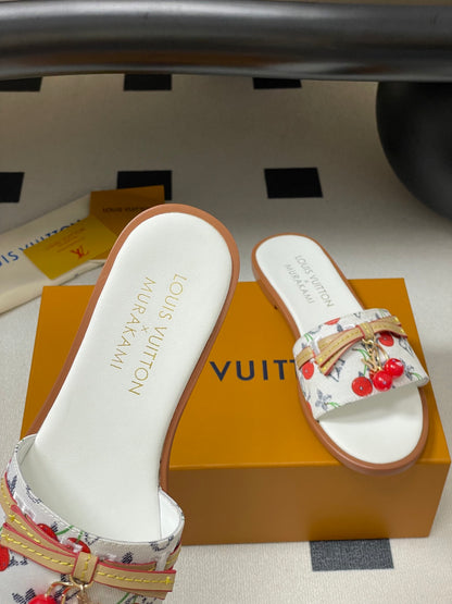 25ss new spring and summer classic monogram elements with cherry pendant flat sandals