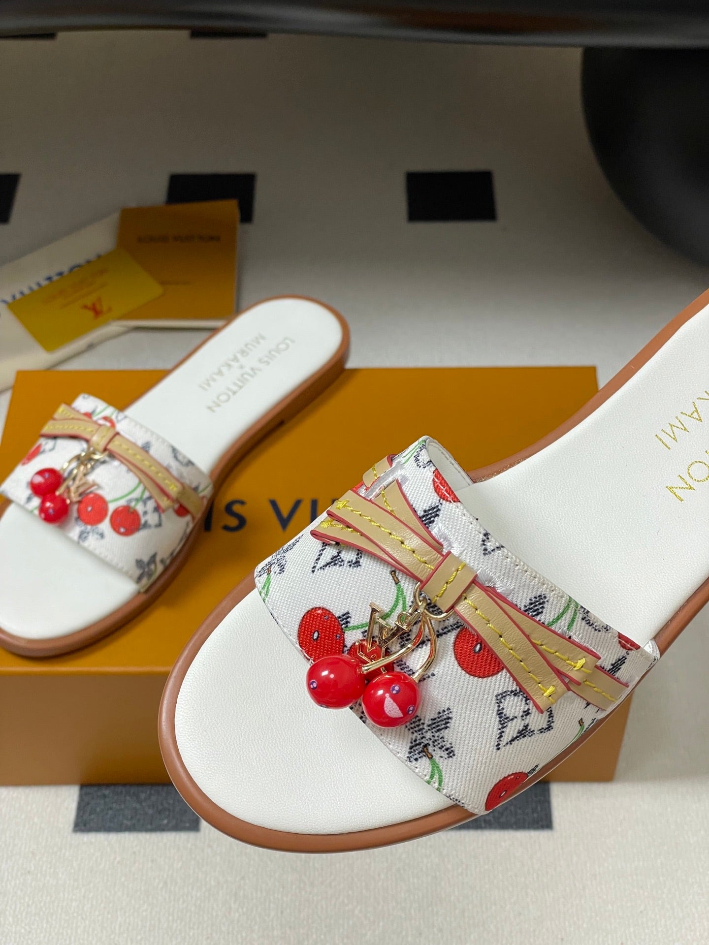 25ss new spring and summer classic monogram elements with cherry pendant flat sandals