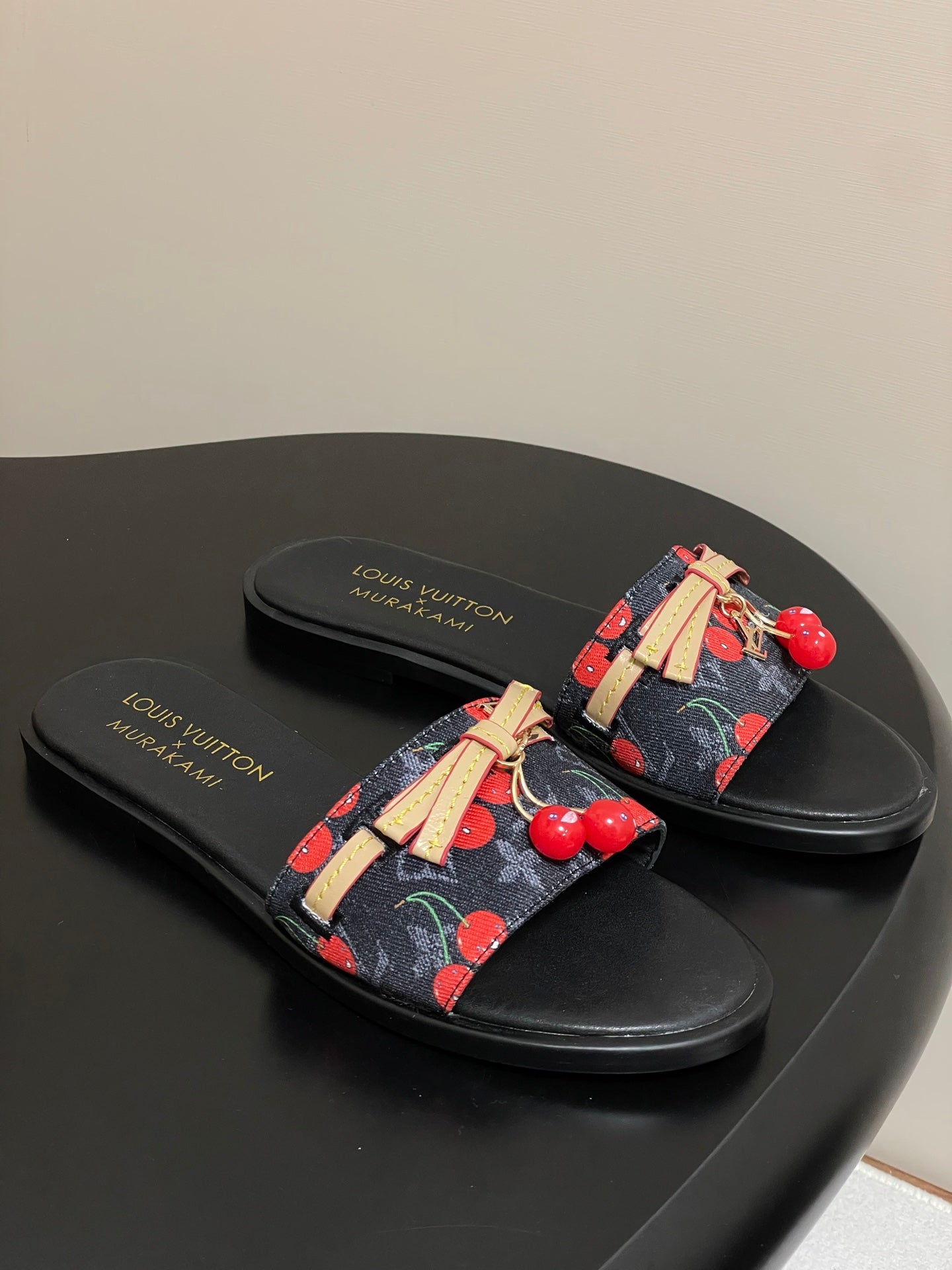 25ss new spring and summer classic monogram elements with cherry pendant flat sandals