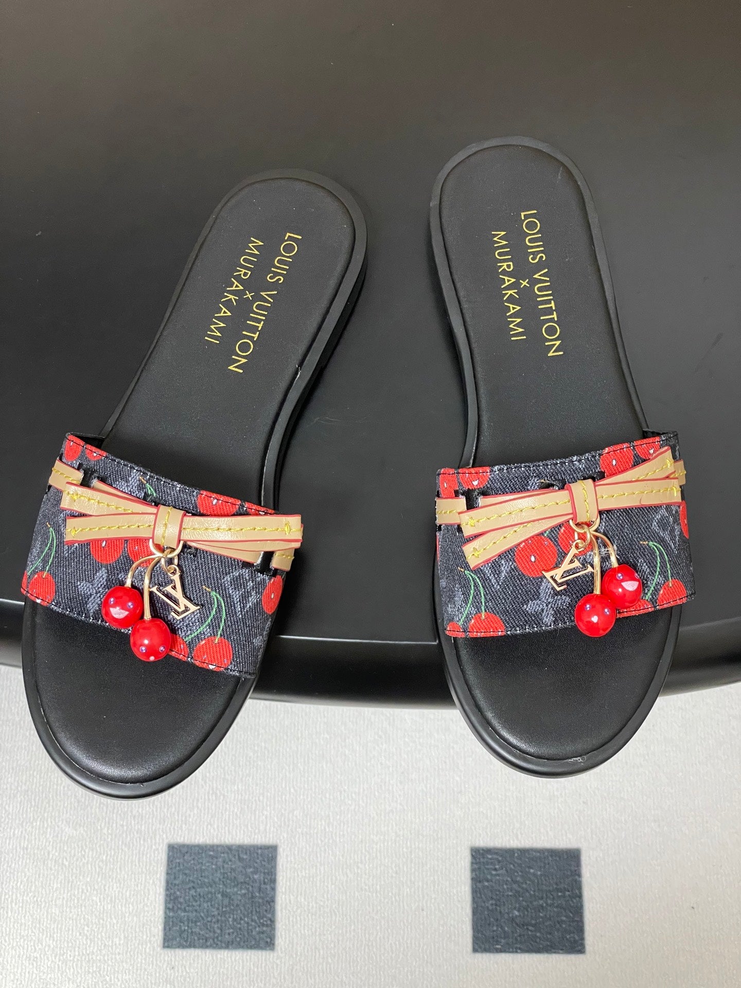 25ss new spring and summer classic monogram elements with cherry pendant flat sandals
