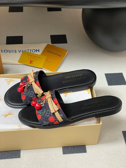 25ss new spring and summer classic monogram elements with cherry pendant flat sandals